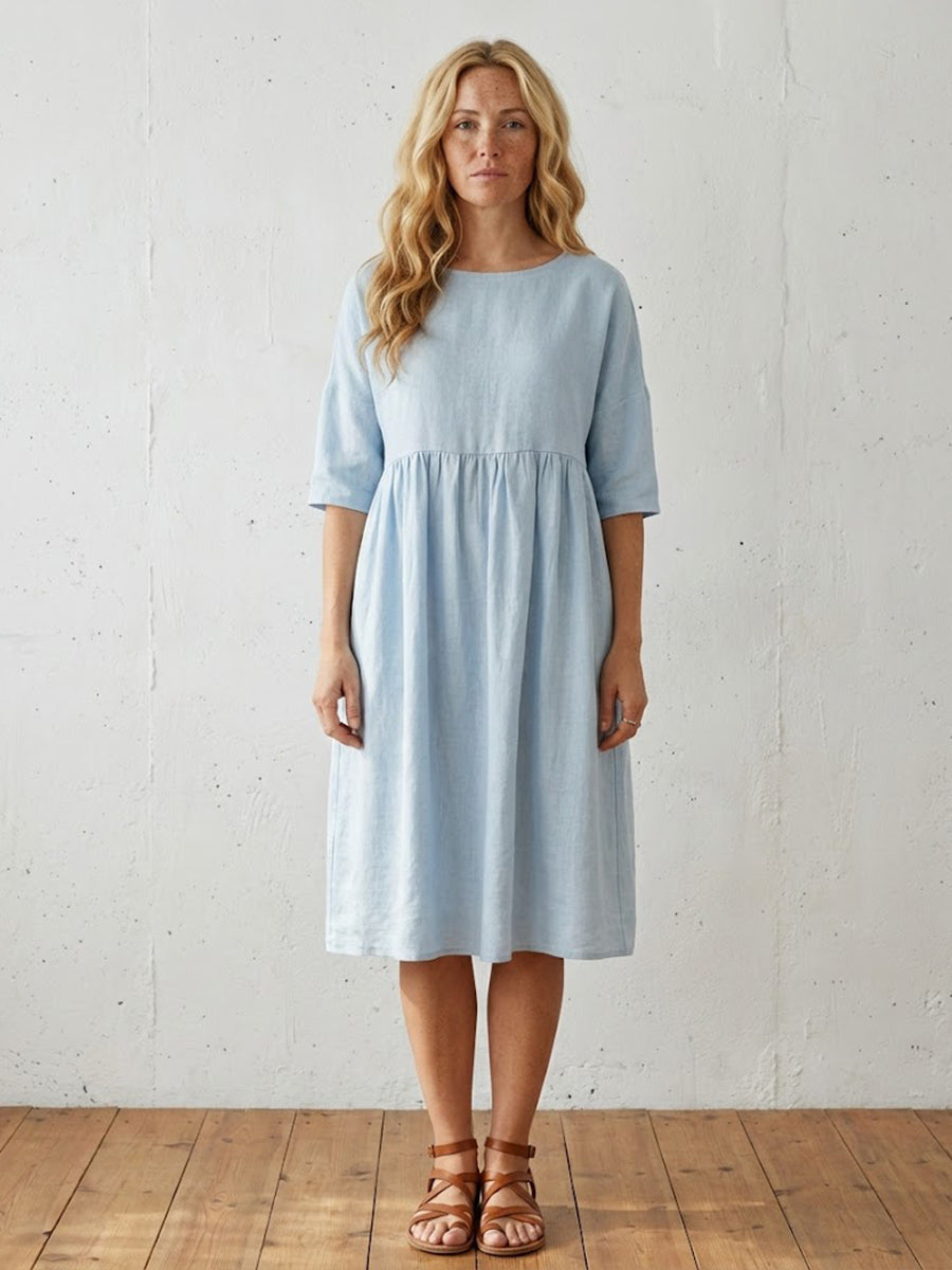 Linen A-Line Midi Dress