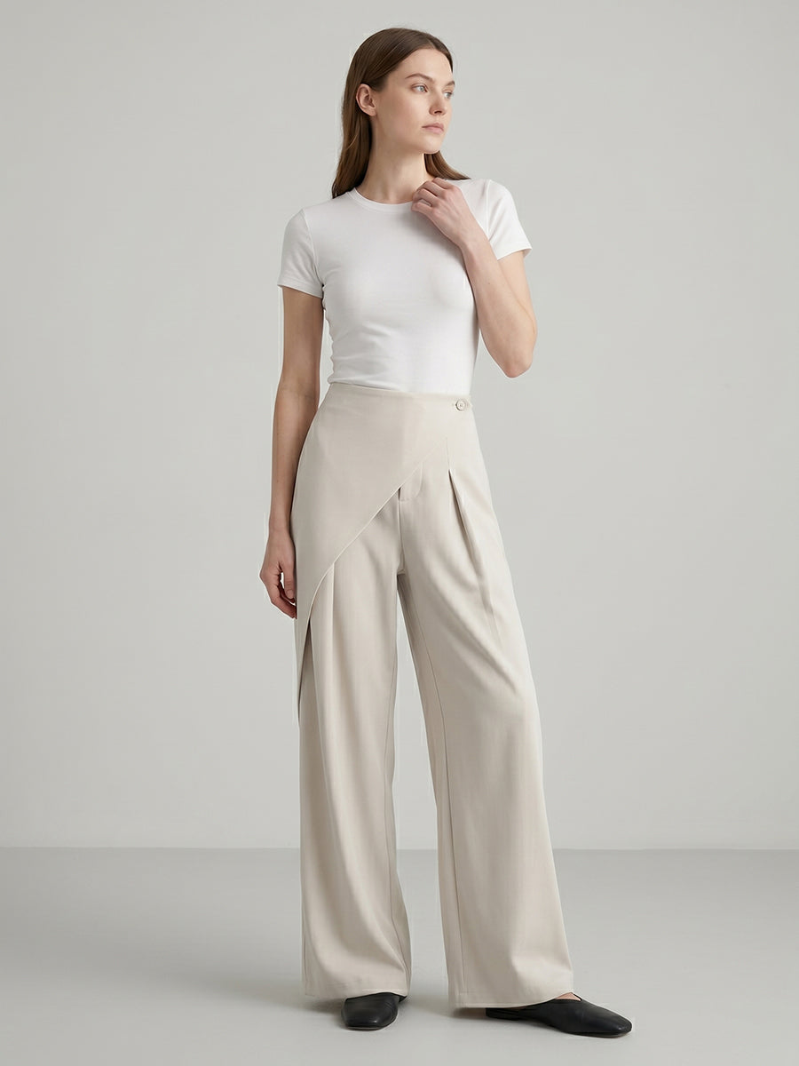 Women's Minimalist High-Waist Asymmetric Flowy Wide-Leg Trousers