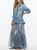 Mother’s Day Vintage Denim Patchwork Maxi Dress – Elegant & Timeless Gift