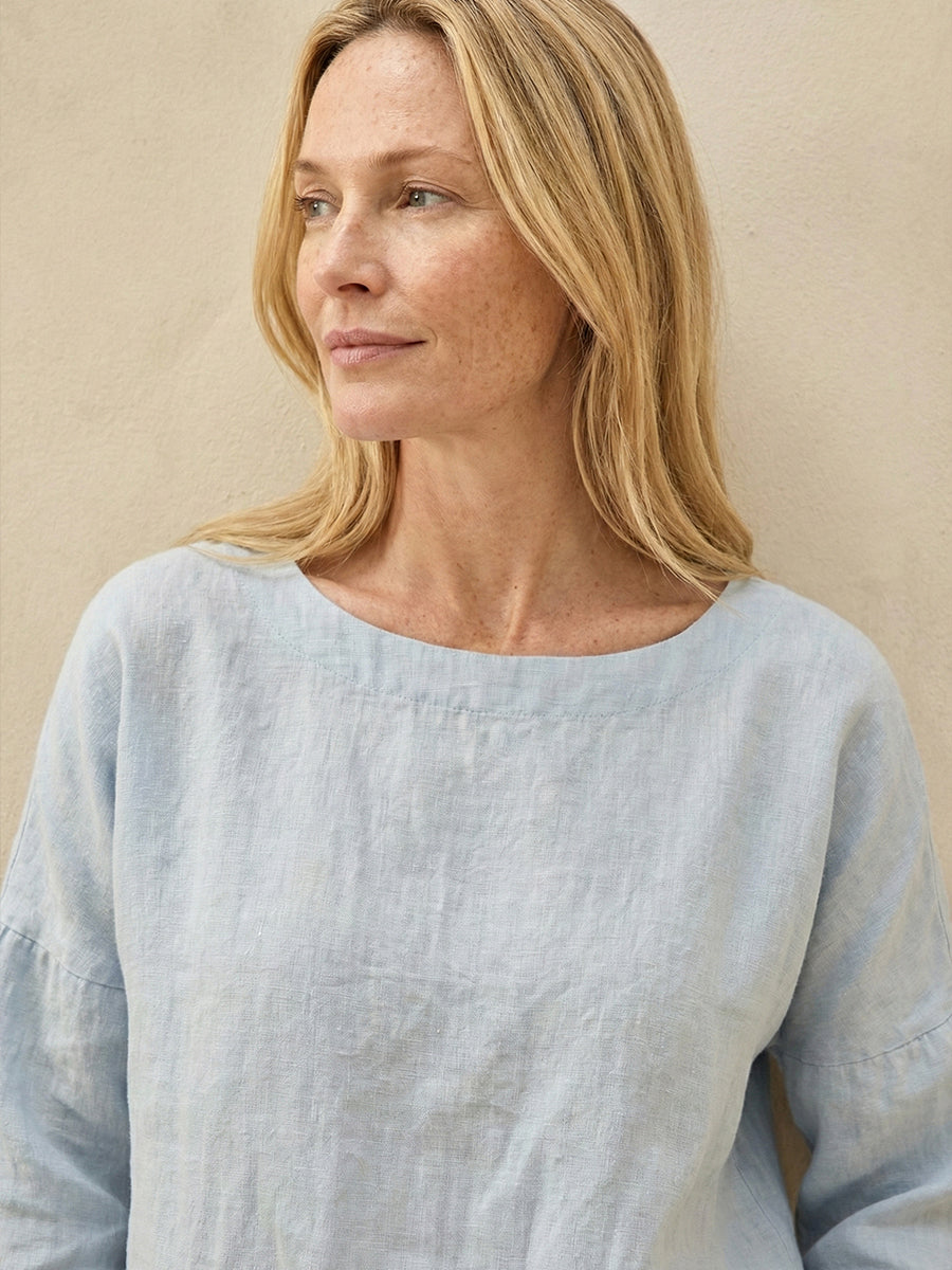 Linen Boatneck 3/4 Length Sleeve Top
