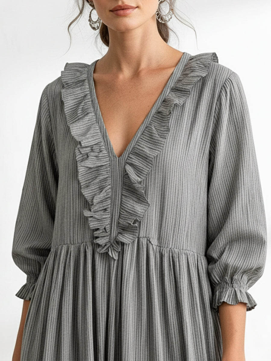 Women's Striped Art Print Casual Stylish Ruffled Vacation Maxi Dress