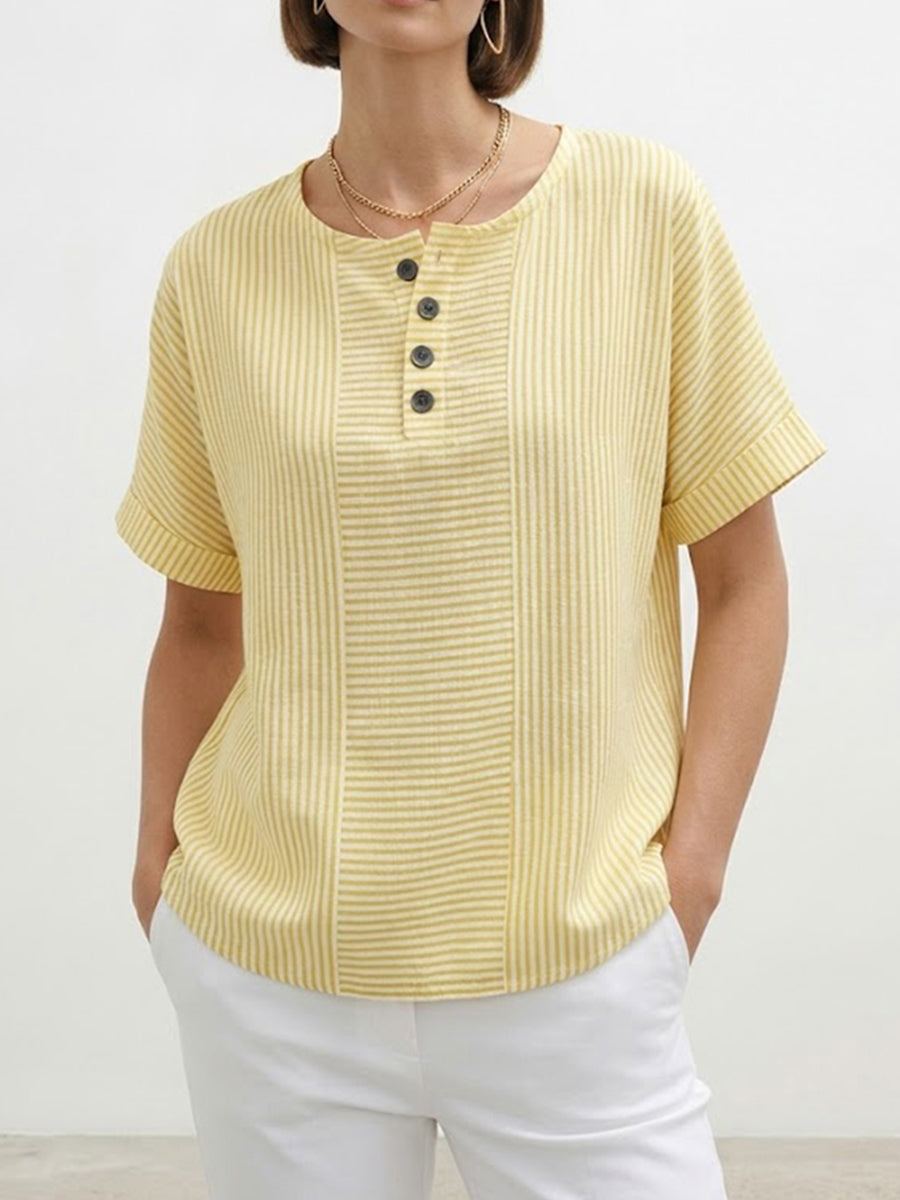 Women's Artistic Cut Striped Cotton-linen Shirt Blouse