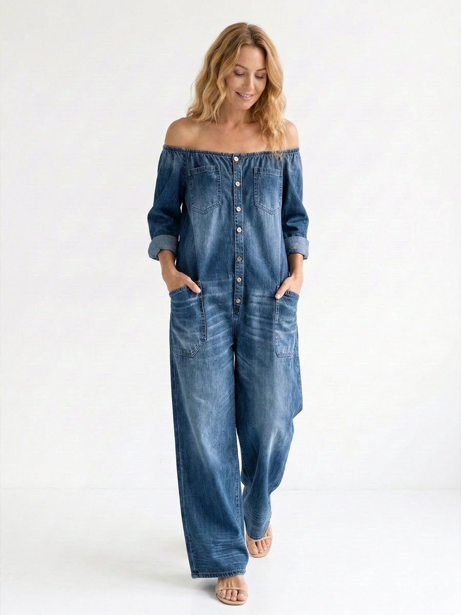 Women’s Fashion Vintage Off-shoulder Long Sleeve Jumpsuit