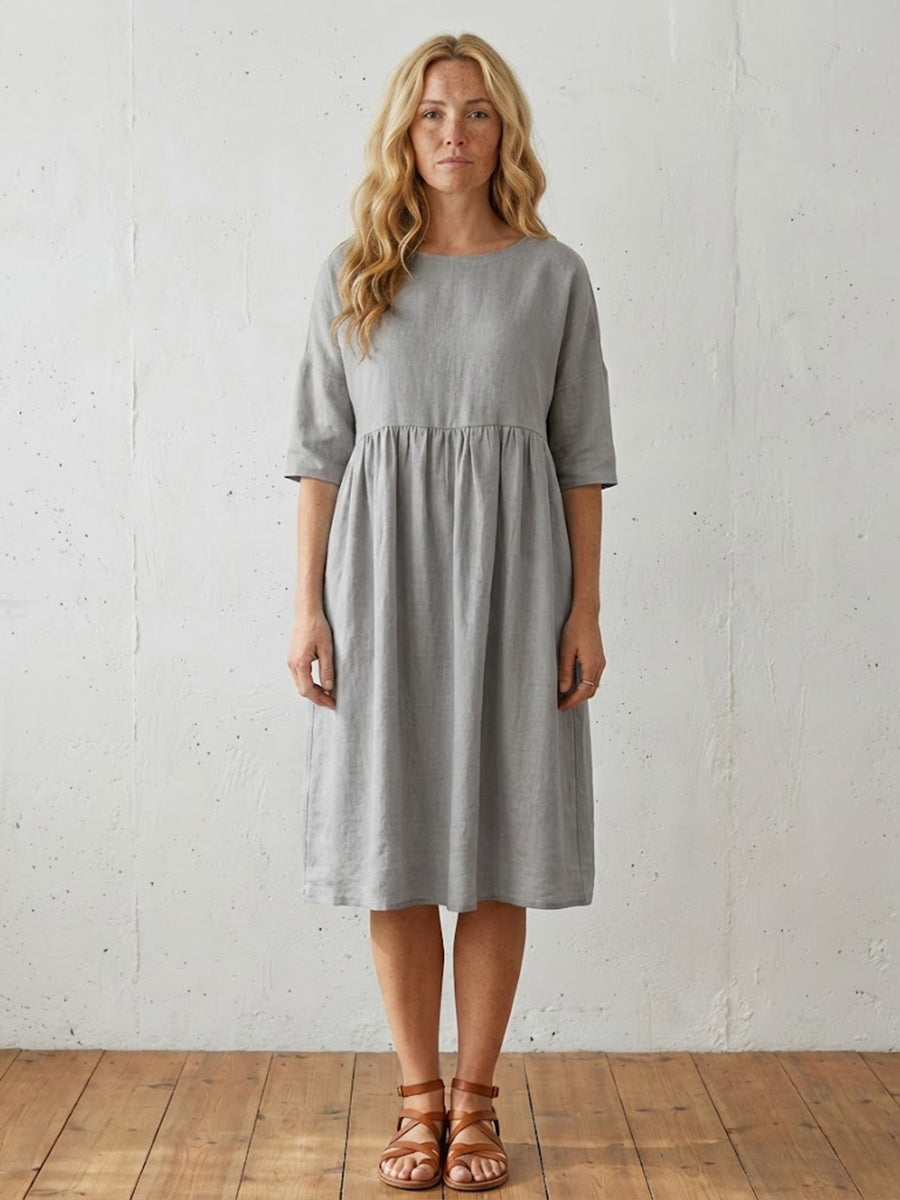 Linen A-Line Midi Dress