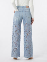 Women's High-Waisted Lace Patchwork Flowy Wide-Leg Denim Pants