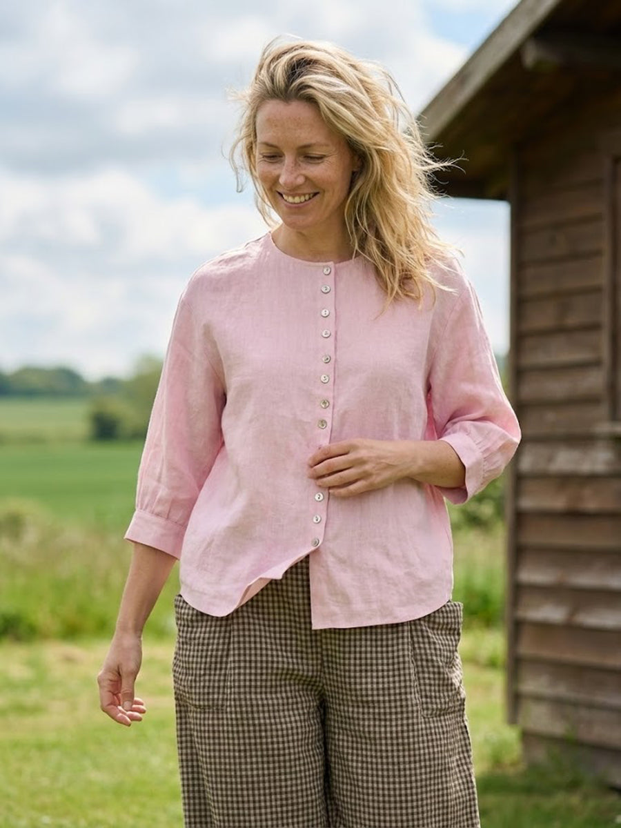 Linen Button-Front Drop Shoulder Shirt