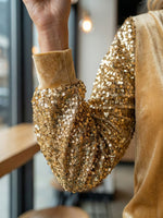 Stylish women's velvet turtleneck long-sleeved T-shirt with sequin embellishments