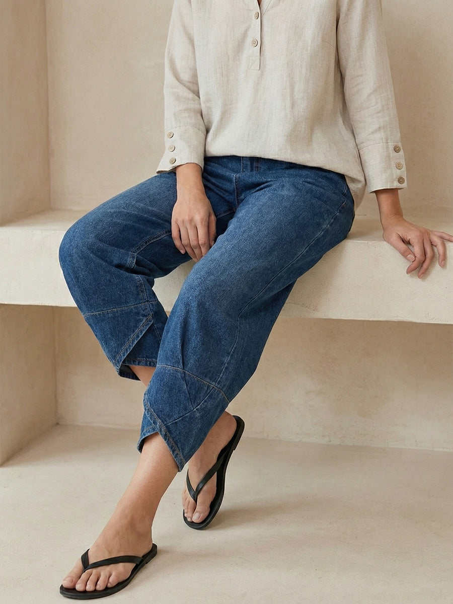 Women’s Casual Cross Design Washed Cotton Denim Jeans