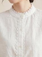 Women’s Minimal Lace Cotton Linen Top – Loose Fit Breathable Summer Blouse