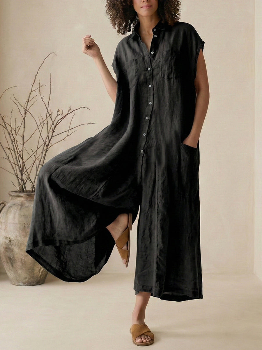 Women’s Linen Blend Sleeveless Wide-Leg Jumpsuit