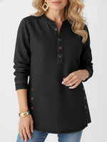 Women's V-neck Long-sleeved Casual Button-up Loose Denim Top