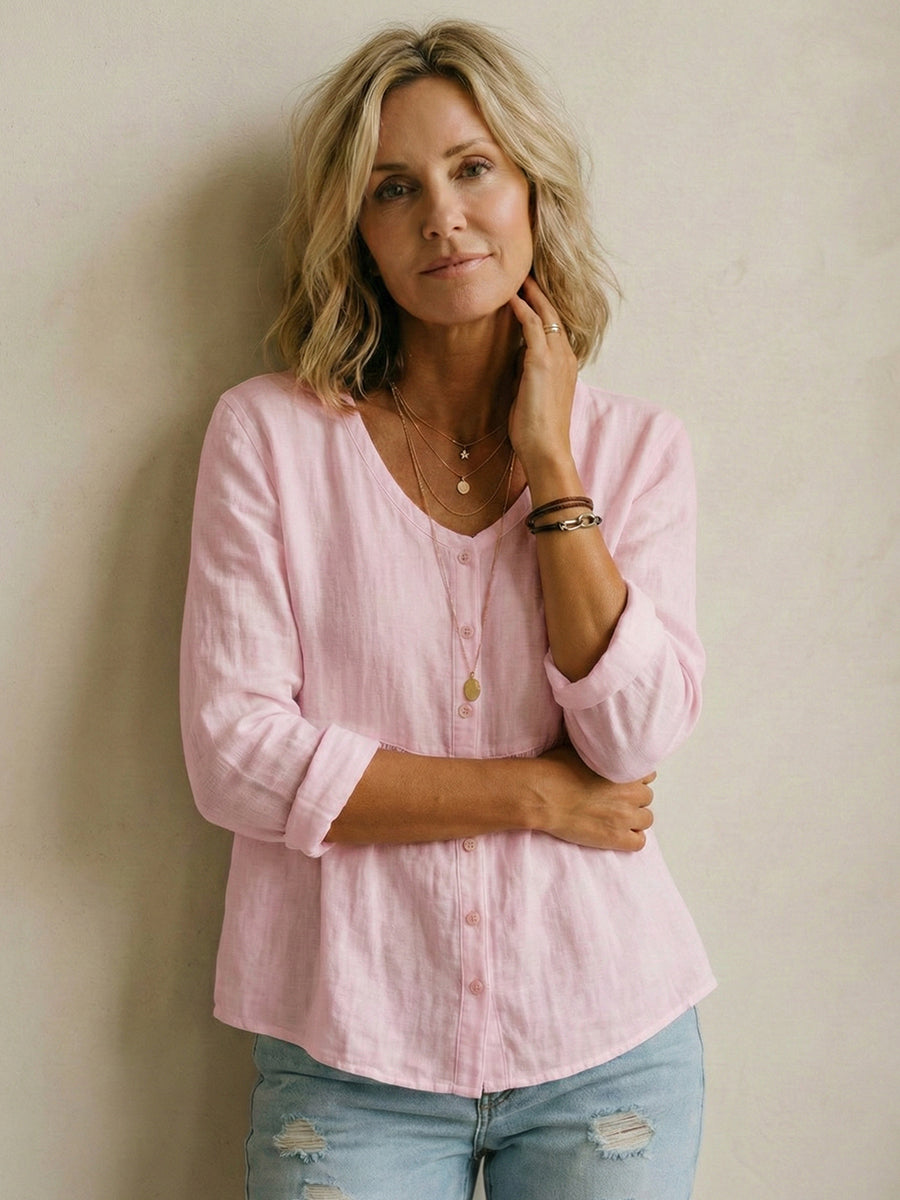 Women’s Lightweight Linen Blend V-Neck Shirt