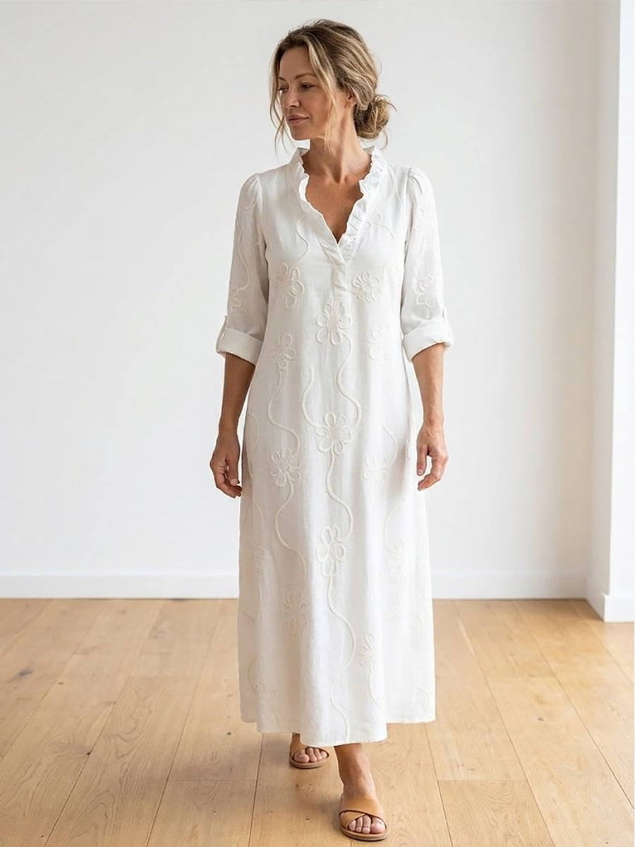 Women's Retro Ruffled Collar Floral A-line Dress