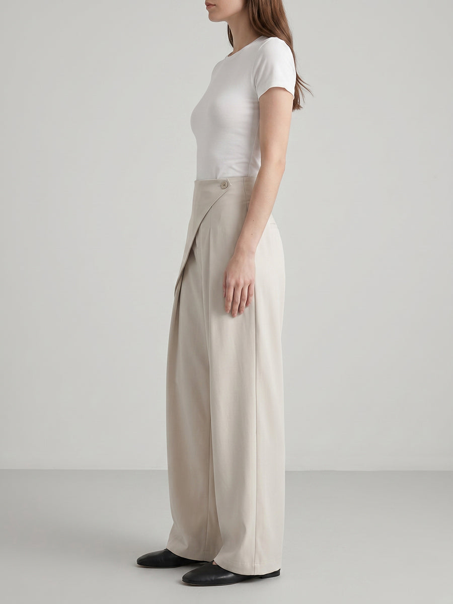 Women's Minimalist High-Waist Asymmetric Flowy Wide-Leg Trousers