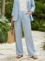 Linen Elastic Waist Straight-Leg Trousers