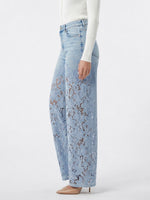 Women's High-Waisted Lace Patchwork Flowy Wide-Leg Denim Pants
