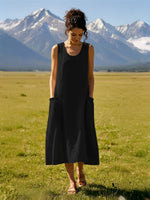 Linen Swing Beach Tank Dress Charcoal Black / S