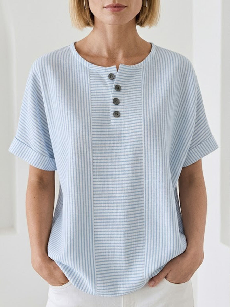 Women's Artistic Cut Striped Cotton-linen Shirt Blouse