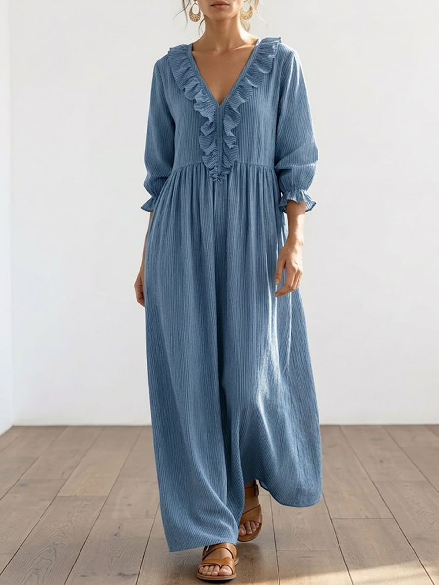 Women's Striped Art Print Casual Stylish Ruffled Vacation Maxi Dress