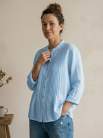 Women's Relaxed Fit Cotton-Linen Blend Shirt with Pintuck Detail