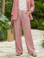 Linen Elastic Waist Straight-Leg Trousers Pink / S
