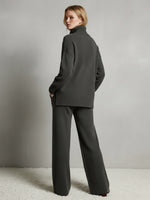 Casual Travel Stand Collar Side Zipper Top Straight Pants Two-Piece Set