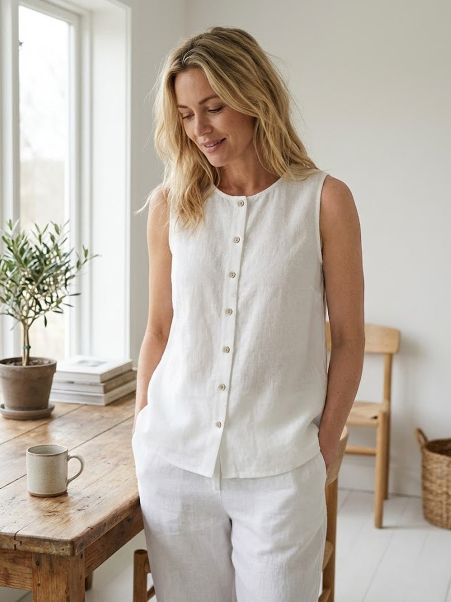Linen Buttons Down Tank Top