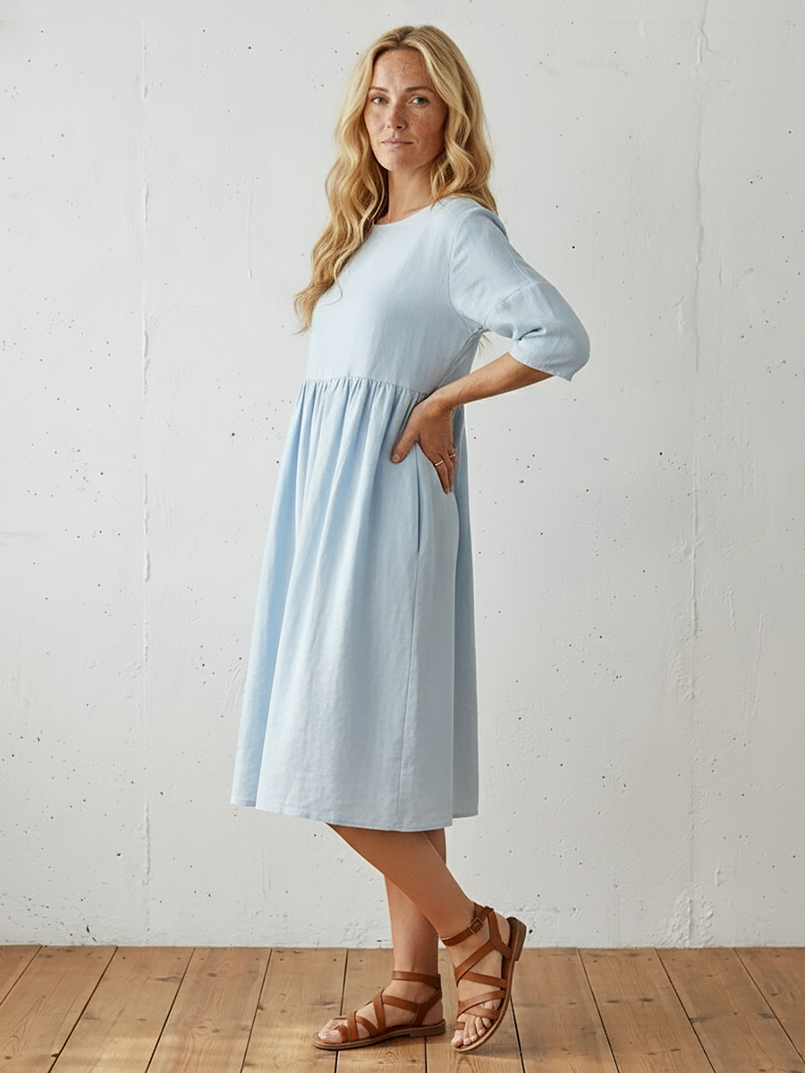Linen A-Line Midi Dress
