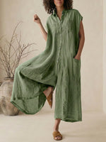 Women’s Linen Blend Sleeveless Wide-Leg Jumpsuit