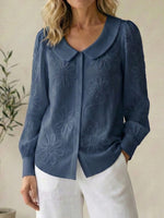 Vintage Peter Pan Collar Embroidered Floral Button-Up Shirt