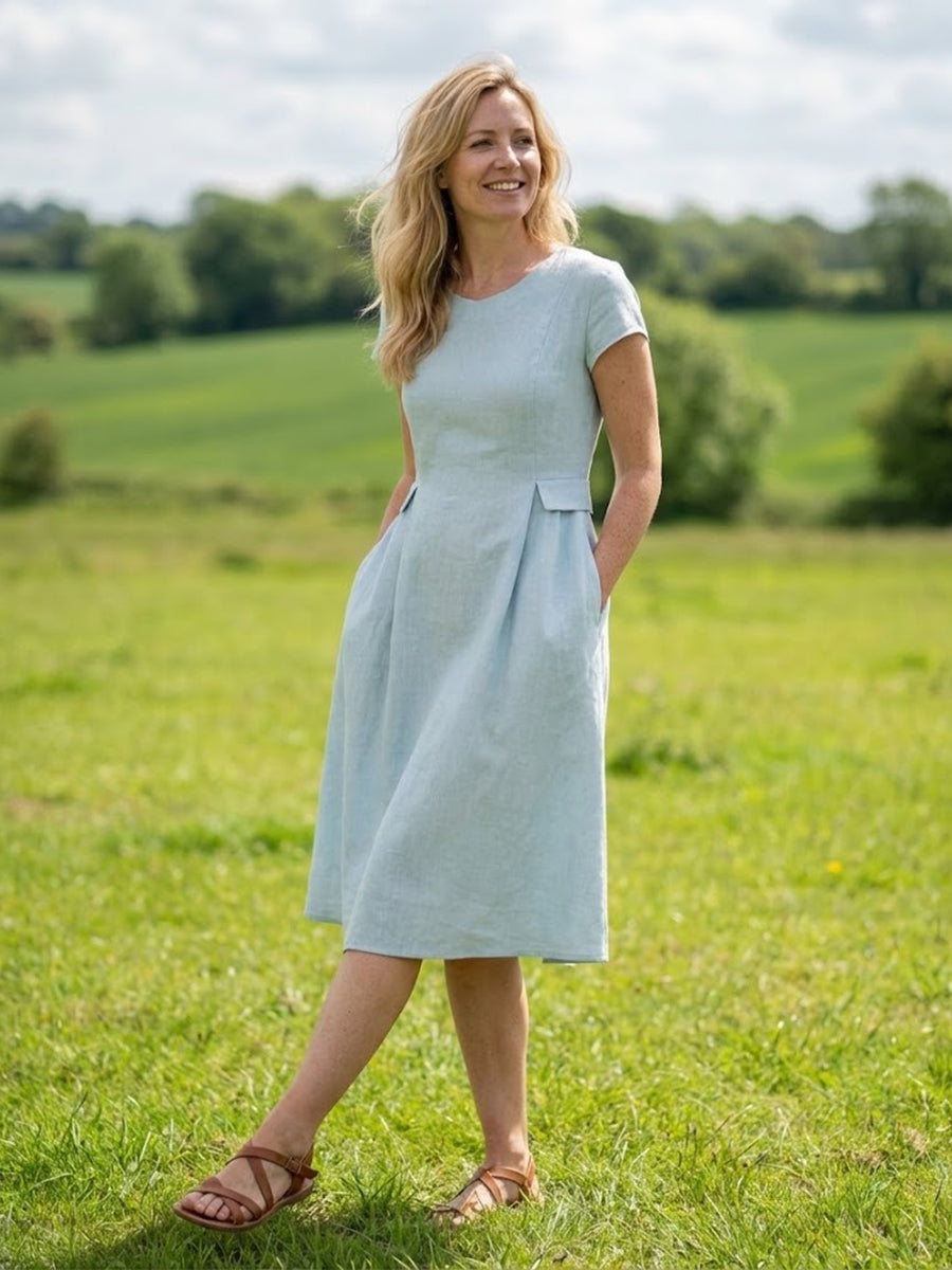 Linen Natural Summer V-Neck Dress