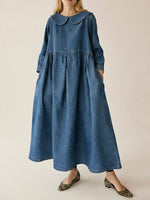 Peter Pan Collar Long-sleeved Loose-fitting Casual Denim Dress Women
