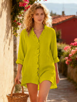 Women’s Casual Cotton And Linen Ruffle Shirt Yellow / S