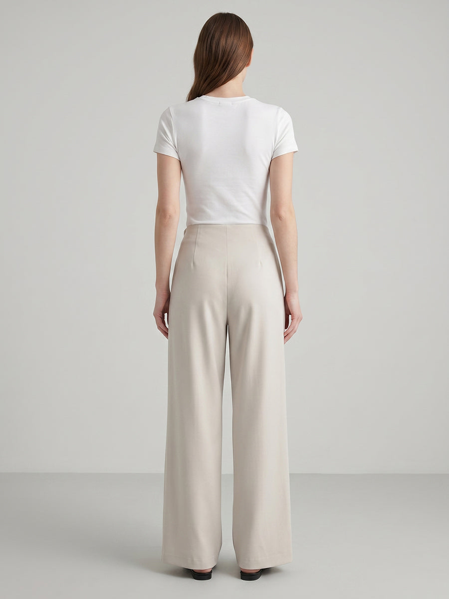 Women's Minimalist High-Waist Asymmetric Flowy Wide-Leg Trousers