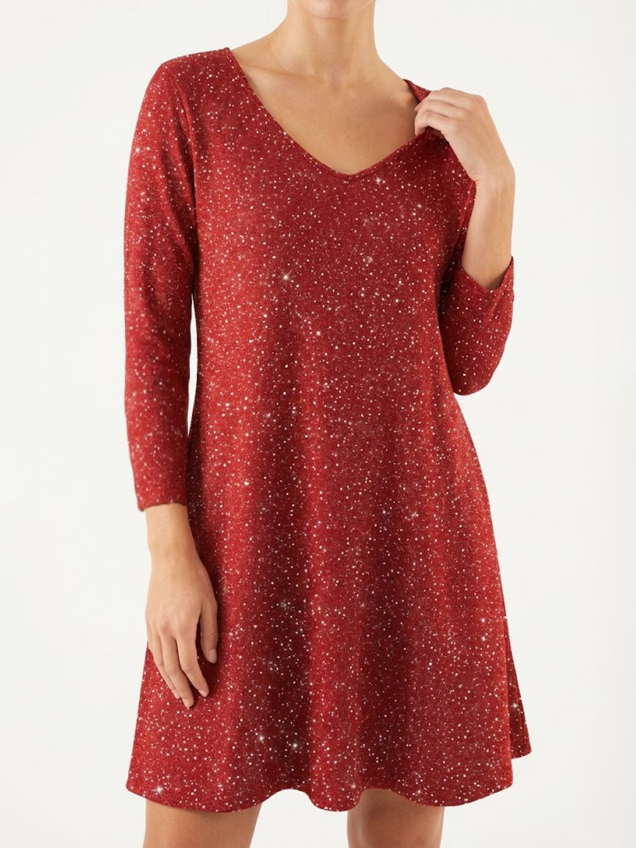 Elegant Christmas V-neck Sparkling Red Prom Dress