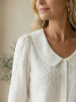 Vintage Peter Pan Collar Embroidered Floral Button-Up Shirt