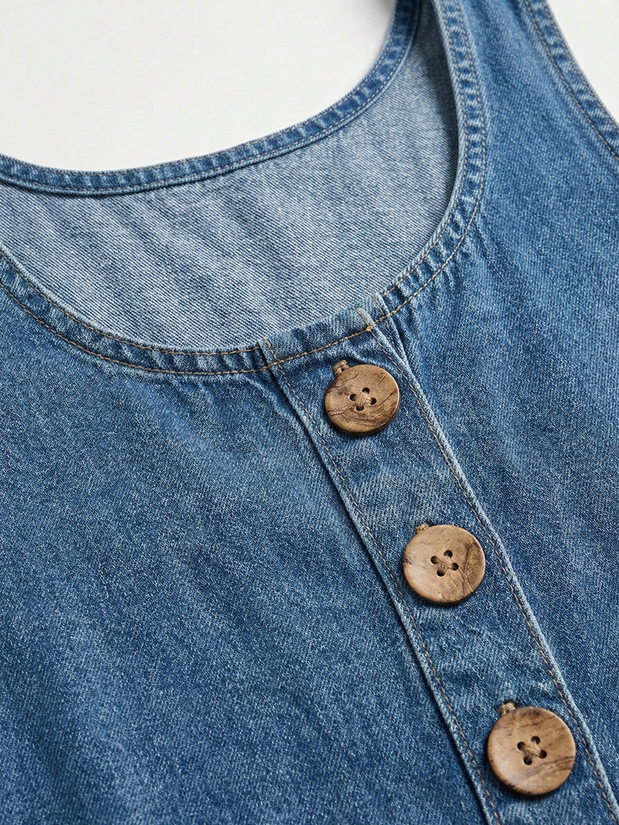 Women’s Casual Cotton Vest & Denim Jumpsuit