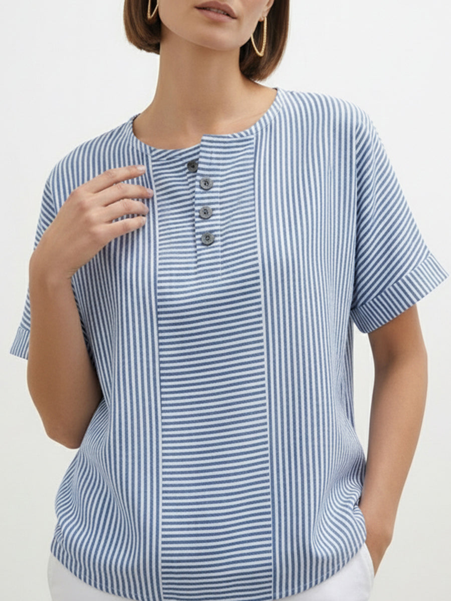 Women's Artistic Cut Striped Cotton-linen Shirt Blouse