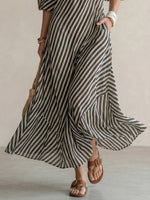 FIORACHIC Women’s Striped Off-Shoulder Maxi Dress – Elegant Summer Vacation Dress