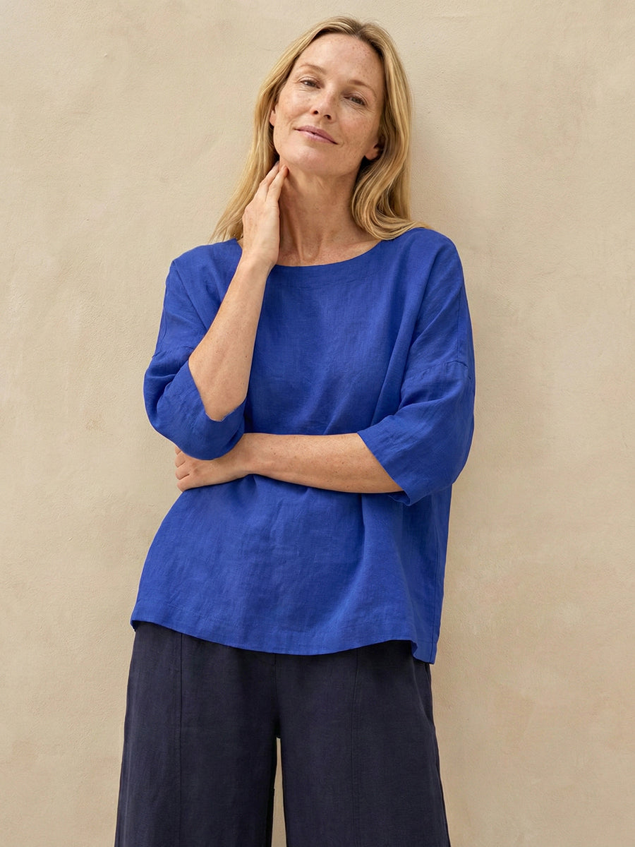 Linen Boatneck 3/4 Length Sleeve Top