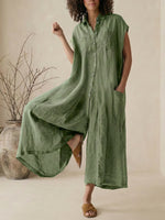 Women’s Linen Blend Sleeveless Wide-Leg Jumpsuit