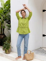 Womens Casual Patchwork Openwork Webbing Linen And Cotton Shirt