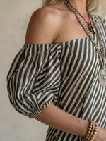 FIORACHIC Women’s Striped Off-Shoulder Maxi Dress – Elegant Summer Vacation Dress