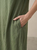 Linen V-Neck Double-Layer Midi Dress