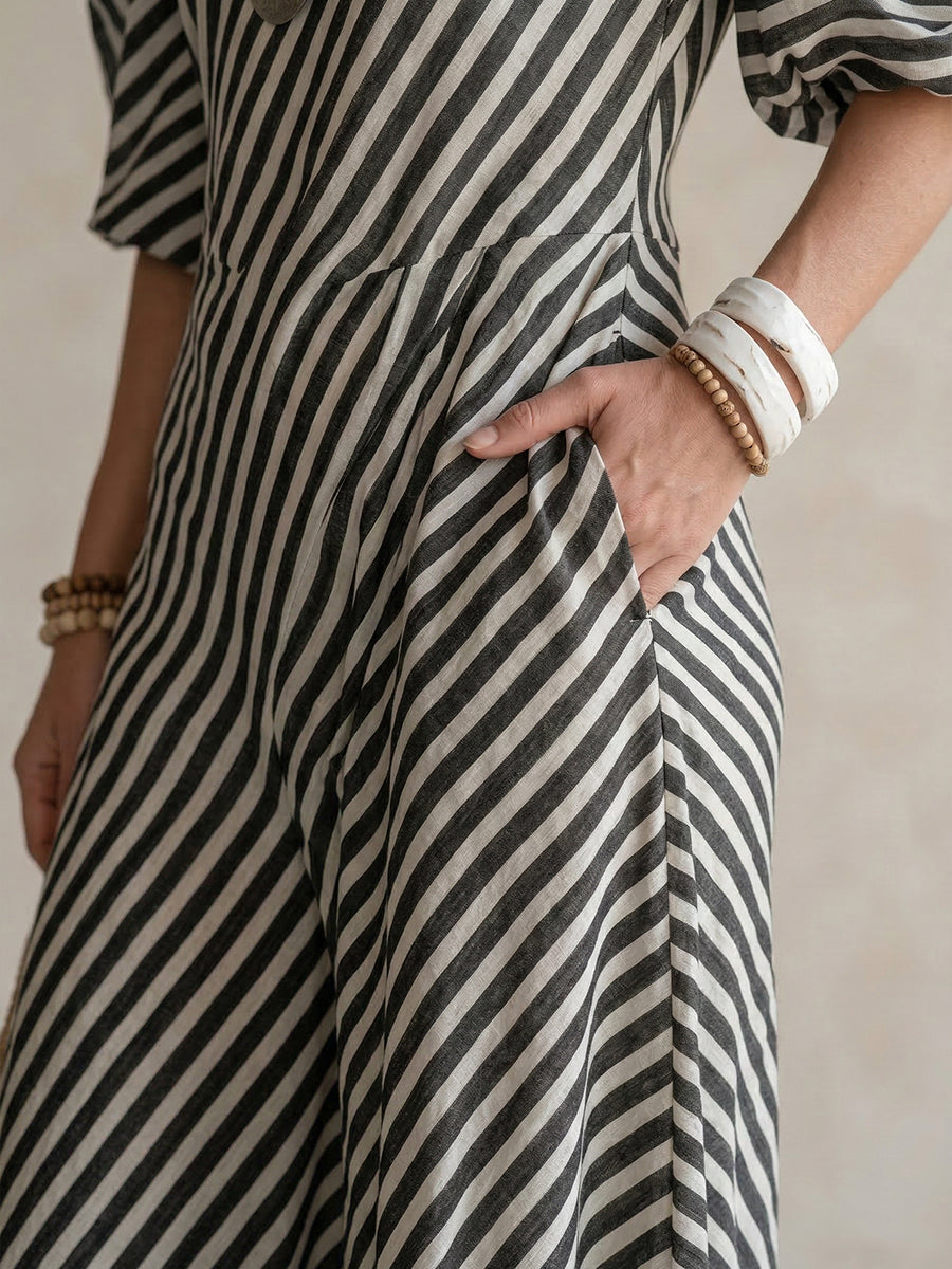 FIORACHIC Women’s Striped Off-Shoulder Maxi Dress – Elegant Summer Vacation Dress