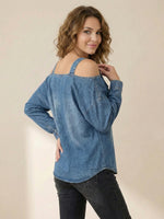 Women’s Casual Off-Shoulder Denim Long Sleeve Top