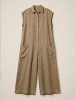 Women’s Linen Blend Sleeveless Wide-Leg Jumpsuit