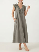 Women's Solid Color Ruffled Art Casual Fashion Cozy Cotton Linen Dress