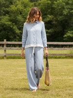 Linen Buttoned Closure Color-Blocked Set