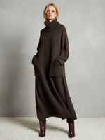 Women's Solid Color High-Neck Long-Sleeve Casual Loose Knit Dress